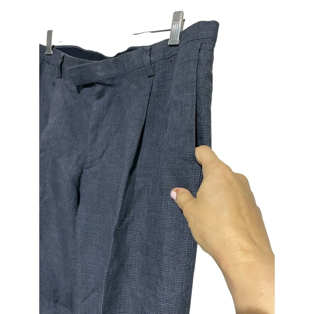 Banana Republic Slim Fit Linen Pants Mens 33x34 Navy‎ Blue Micro Check Trousers